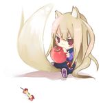  angry animal_ears apple chibi food fruit holding holding_food holding_fruit holo kanikama long_hair lowres red_eyes solo spice_and_wolf tail wolf_ears 