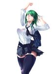  green_hair homura_(seven_deadly_sins) original school_uniform solo thighhighs 