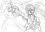  bow cool_your_head fingerless_gloves gloves greyscale hades_project_zeorymer lyrical_nanoha magical_girl mahou_shoujo_lyrical_nanoha_strikers monochrome parody sketch solo takamachi_nanoha toryuu twintails white_devil 