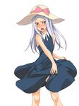  a1 bare_shoulders blush dress embarrassed fangs flat_chest gundam gundam_00 hat long_hair open_mouth silver_hair solo soma_peries yellow_eyes 