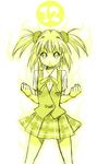  aura kufei mahou_sensei_negima! mikami_komata monochrome numbered plaid plaid_skirt skirt solo yellow 