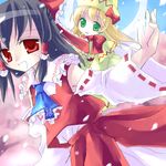  asahina bangs black_hair hakurei_reimu lily_white lowres multiple_girls oekaki touhou 