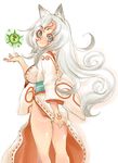 amaterasu animal_ears back blush covering covering_ass curly_hair grey_eyes issun japanese_clothes kimono legs long_hair ookami_(game) personification tsuutenkaaku white_hair 