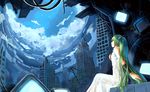  absurdres alternate_costume cityscape cloud dress green_hair hatsune_miku highres long_hair power_lines scenery sitting sky solo star twintails very_long_hair vocaloid zen_(weishanzhe) 