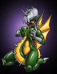  breast_squish breasts claws crossgender eyewear female gigan giganna godzilla_(series) godzilla_vs_gigan green_nipples hair kaiju kneeling looking_at_viewer marauder6272 nipples pose red_eyes silver_hair solo spikes sunglasses thighs tongue tongue_out unknown_artist wings 