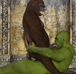  3d anal anal_penetration anthro black_howler cgi cum cum_in_mouth cum_inside duo fellatio gay gorilla hairy male mammal muscles oral oral_sex orc penetration penis primate sex 