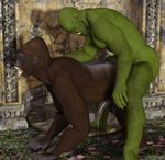  3d all_fours anal anal_penetration balls black_howler cgi cum doggystyle duo feral from_behind gay glans gorilla hairy half-erect humanoid_penis interspecies male mammal muscles open_mouth orc penetration penis precum primate sex side_view 