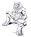  2012 abs anthro balls biceps canine chest_tuft claws erection fangs fur humanoid_penis male mammal monochrome muscles nipples nude pecs penis pose presenting raised_leg rrowdybeast sheath sitting solo spread_legs spreading teeth toe_claws tuft video_games warcraft were werewolf wolf worgen world_of_warcraft 