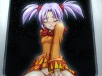  1girl blush clothed_sex cowgirl_position dark_chronicle dark_cloud dark_cloud_2 eyes_closed girl_on_top lin lin_(dark_chronicle) pig_tails purple_hair sex short_twintails solo_focus straddling twintails uncensored vaginal 