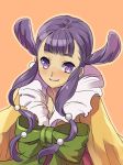  1girl commentary_request double_bun dress hair_ornament japanese_clothes kanikame long_hair looking_at_viewer princess_rei purple_eyes purple_hair ribbon saga saga_frontier smile solo twintails 
