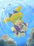  :d blonde_hair bubble diving floating_hair full_body fushigi_mahou_fun_fun_pharmacy in_bubble long_hair long_sleeves ohyo open_mouth popuri_(fushigi_mahou_fun_fun_pharmacy) rock smile solo underwater water 