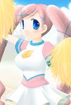  akai_maho blue_eyes cheerleader doki_doki_majo_shinpan minyo pink_hair pom_poms solo 