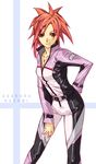  asakura_kazumi biker_clothes bikesuit character_name hair_ornament hairclip haruka_shiya jewelry mahou_sensei_negima! necklace solo standing 