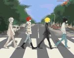  abbey_road album_cover artist_request cover crosswalk death_note l_(death_note) male_focus matt mello multiple_boys near parody the_beatles vanishing_point volkswagen volkswagen_beetle 