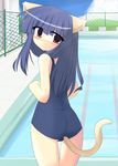  animal_ears cat_ears furude_rika higurashi_no_naku_koro_ni kugui_kiyunemu one-piece_swimsuit school_swimsuit solo swimsuit tail 