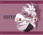  albino artist_request melty_blood pointy_ears red_eyes solo tsukihime wallpaper white_hair white_len 