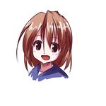  :d blush brown_eyes brown_hair eyebrows_visible_through_hair fictional_sister hair_between_eyes higurashi_no_naku_koro_ni open_mouth ryuuguu_rena short_hair simple_background smile solo white_background 