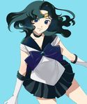  bad_id bad_pixiv_id bishoujo_senshi_sailor_moon blue_eyes choker gloves green_hair kaiou_michiru long_hair magical_girl sailor_neptune sailor_senshi_uniform simple_background solo tiara umishima_senbon wavy_hair white_gloves 