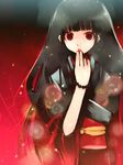  bangs black_hair blunt_bangs cherry enma_ai food fruit hime_cut japanese_clothes jigoku_shoujo kei_(keigarou) kimono long_hair red_eyes solo 