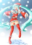  aqua_hair christmas hatsune_miku long_hair mikage_baku panties santa_costume solo striped striped_panties thighhighs twintails underwear very_long_hair vocaloid 