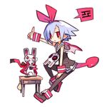  black_legwear blue_hair bunny cosplay disgaea hair_ribbon harada_takehito makai_senki_disgaea_3 mao_(disgaea) mao_(disgaea)_(cosplay) nippon_ichi original pantyhose parody pleinair pointy_ears raspberyl raspberyl_(cosplay) red_eyes ribbon sailor_collar short_hair stuffed_animal stuffed_bunny stuffed_toy tail usagi-san white_sailor_collar 