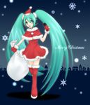  aqua_hair capelet christmas hatsune_miku long_hair minyo red_capelet santa_costume solo thighhighs twintails very_long_hair vocaloid 