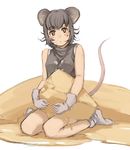  animal_ears blush_stickers brown_eyes cheese food gloves mouse_ears mouse_tail original short_hair sitting socks solo tail tamaru_tokihiko wariza 