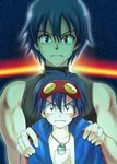  amulet core_drill drill dual_persona glowing jewelry male_focus older simon space star tengen_toppa_gurren_lagann time_paradox younger 