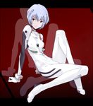  aka_ume ayanami_rei blue_hair bodysuit neon_genesis_evangelion pale_skin plugsuit red_eyes short_hair solo white_bodysuit 