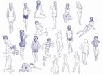  art_study brazen copyright_request long_hair monochrome multiple_girls purple short_hair sketch 