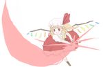  :d blonde_hair dress flandre_scarlet hat hat_ribbon nanami_natsuki one_side_up open_mouth puffy_sleeves red_eyes ribbon shoes short_sleeves smile socks solo touhou v_arms wings 