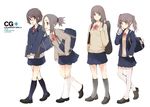  bag blazer brown_hair center_part drinking_straw fujishima_(raving_phantom) glasses jacket juice_box kneehighs multiple_girls original school_bag school_uniform serafuku short_hair socks sweater thighhighs twintails zettai_ryouiki 