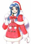  asakura_ryouko bell christmas fujita_(speedlimit) hat mittens pantyhose ribbon sack santa_costume santa_hat solo suzumiya_haruhi_no_yuuutsu traditional_media white_legwear 