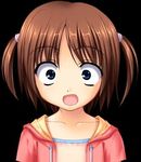  :o blue_eyes brown_hair child clannad constricted_pupils face fumio_(ura_fmo) game_cg hood hoodie jpeg_artifacts lowres mishima_tomo open_mouth shirt solo surprised tomoyo_after twintails two_side_up 