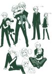  1girl carrying grabbing green height_difference monochrome original princess_carry profile school_uniform sitting sitting_on_lap sitting_on_person straddling thighhighs weno weno's_blonde_original_character 