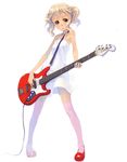  bass_guitar between_breasts blonde_hair breasts dress instrument original simple_background solo strap_cleavage thighhighs twintails weno weno's_blonde_original_character zettai_ryouiki 
