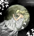  artist_request blonde_hair bug butterfly dress full_moon insect long_hair moon original solo 