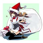  artist_request bag black_legwear brown_hair christmas copyright_request hair_over_one_eye japanese_clothes miko solo thighhighs zettai_ryouiki 