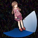  blood braid brown_hair cleaver closed_eyes door knife madotsuki naka pink_shirt purple_skirt shirt skirt solo twin_braids yume_nikki 