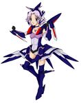  armor artist_request blue_eyes fairlion latooni_subota mecha_musume purple_hair short_hair solo super_robot_wars super_robot_wars_original_generation thighhighs 