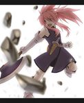  artist_request axe boots elbow_gloves fingerless_gloves gloves holding holding_axe knee_boots knife lowres pink_hair presea_combatir solo tales_of_(series) tales_of_symphonia twintails warrior weapon 