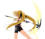  bardiche blonde_hair fate_testarossa izuno_kenta long_hair lyrical_nanoha mahou_shoujo_lyrical_nanoha solo twintails very_long_hair 