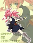  artist_request axe boots copyright_name elbow_gloves gloves holding holding_axe knee_boots pink_hair presea_combatir solo tales_of_(series) tales_of_symphonia twintails warrior weapon zoom_layer 