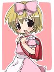  backpack bag blonde_hair bow higurashi_no_naku_koro_ni houjou_satoko izuno_kenta lowres pink_bow randoseru solo 