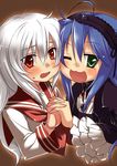  :3 blush caffein cosplay costume_switch crossover hands holding_hands izumi_konata izumi_konata_(cosplay) lucky_star multiple_girls rozen_maiden smile suigintou suigintou_(cosplay) 