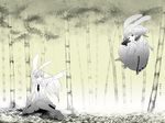  animal_ears bad_id bad_pixiv_id bamboo bamboo_forest bunny_ears finger_gun flying forest inaba_tewi monochrome multiple_girls nature nekoita pointing reisen_udongein_inaba touhou yellow 