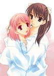  artist_request brown_hair dress_shirt ever_17 game_cg hug matsunaga_sara multiple_girls pink_hair ribbon shirt twintails yagami_coco 