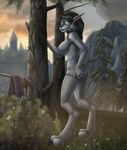  black_hair black_nose breasts butt canine claws clothing female glowing glowing_eyes hair looking_back mammal nipples personalami smile solo standing toe_claws tree underwear undressing video_games warcraft were werewolf worgen world_of_warcraft 