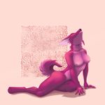 anthro big_breasts black_nose breasts canine eyes_closed female fur howl invalid_background lying mammal monochrome nipples nude on_side pink pink_background pink_fur pink_theme pinup plain_background pose shygirl87 simple_background sitting solo wolf 