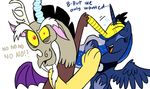  beard cute dialogue discord_(mlp) english_text equine eyes_closed female friendship_is_magic hair horn horse male mickeymonster my_little_pony pony princess_luna_(mlp) red_eyes winged_unicorn wings 